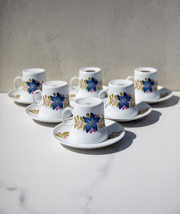 Set of 6 vintage Hutschenreuther porcelain coffee cups with saucers